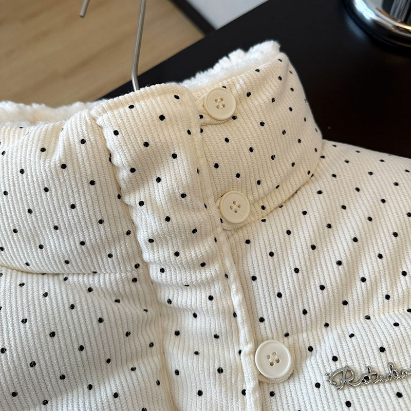 秋冬季韩版百搭甜美波点棉服马甲小个子日系保暖时尚无袖坎肩背心