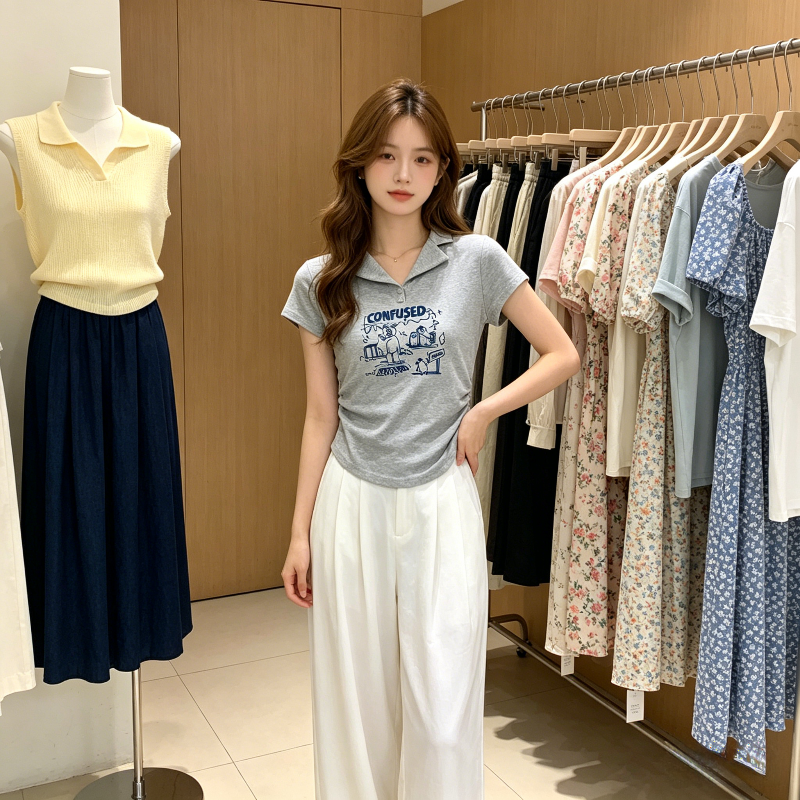 欧货设计感短款小众掐腰修身显瘦Polo衫短袖T恤女正肩洋气上衣潮