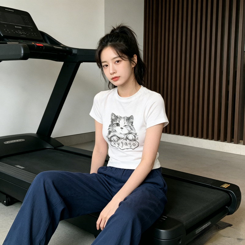 白色温柔风正肩小猫咪减龄短袖T恤上衣女洋气百搭休闲小个子短款