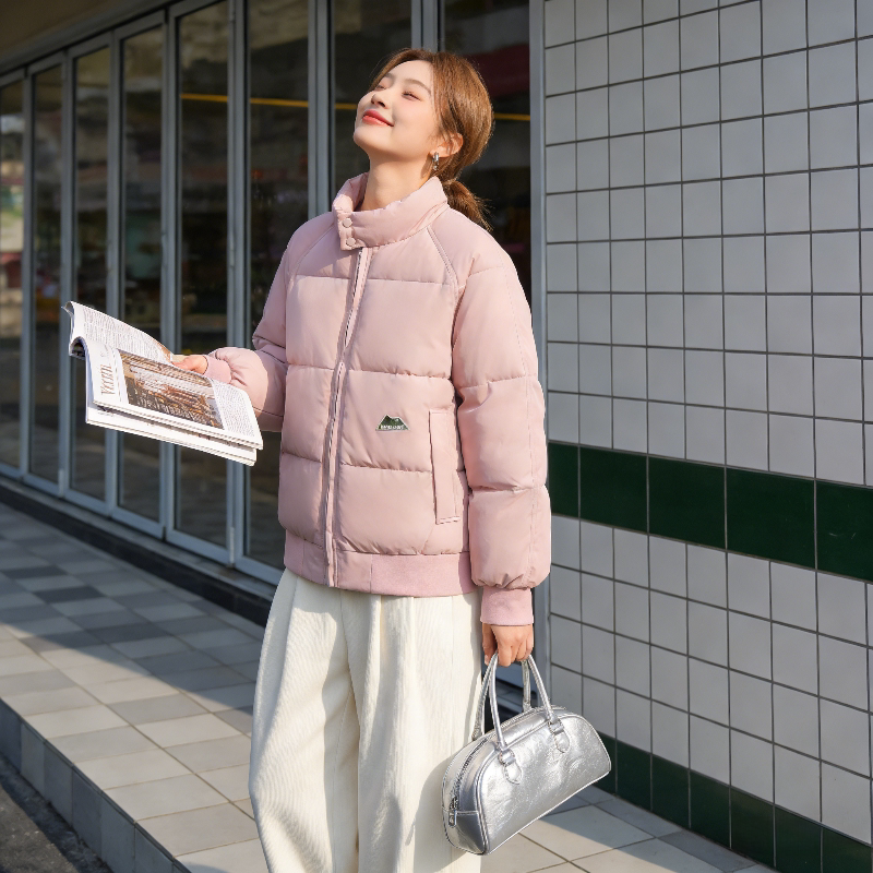 粉色温柔风减龄立领宽松大码小个子oversize加厚保暖棉服外套女潮