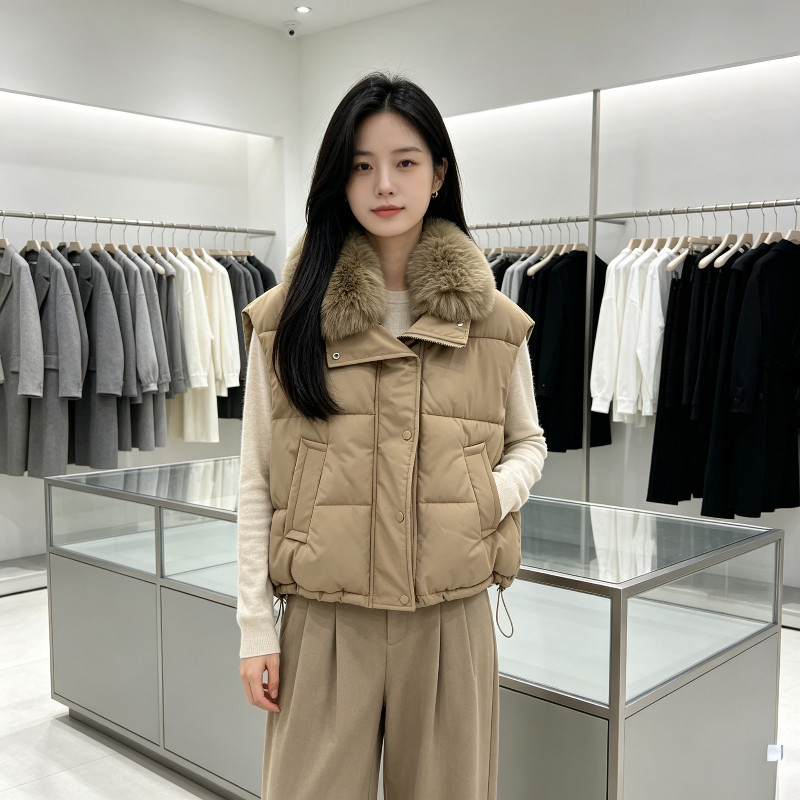 欧货大毛领轻奢风气质加厚保暖防寒休闲短款小个子棉服马夹外套女