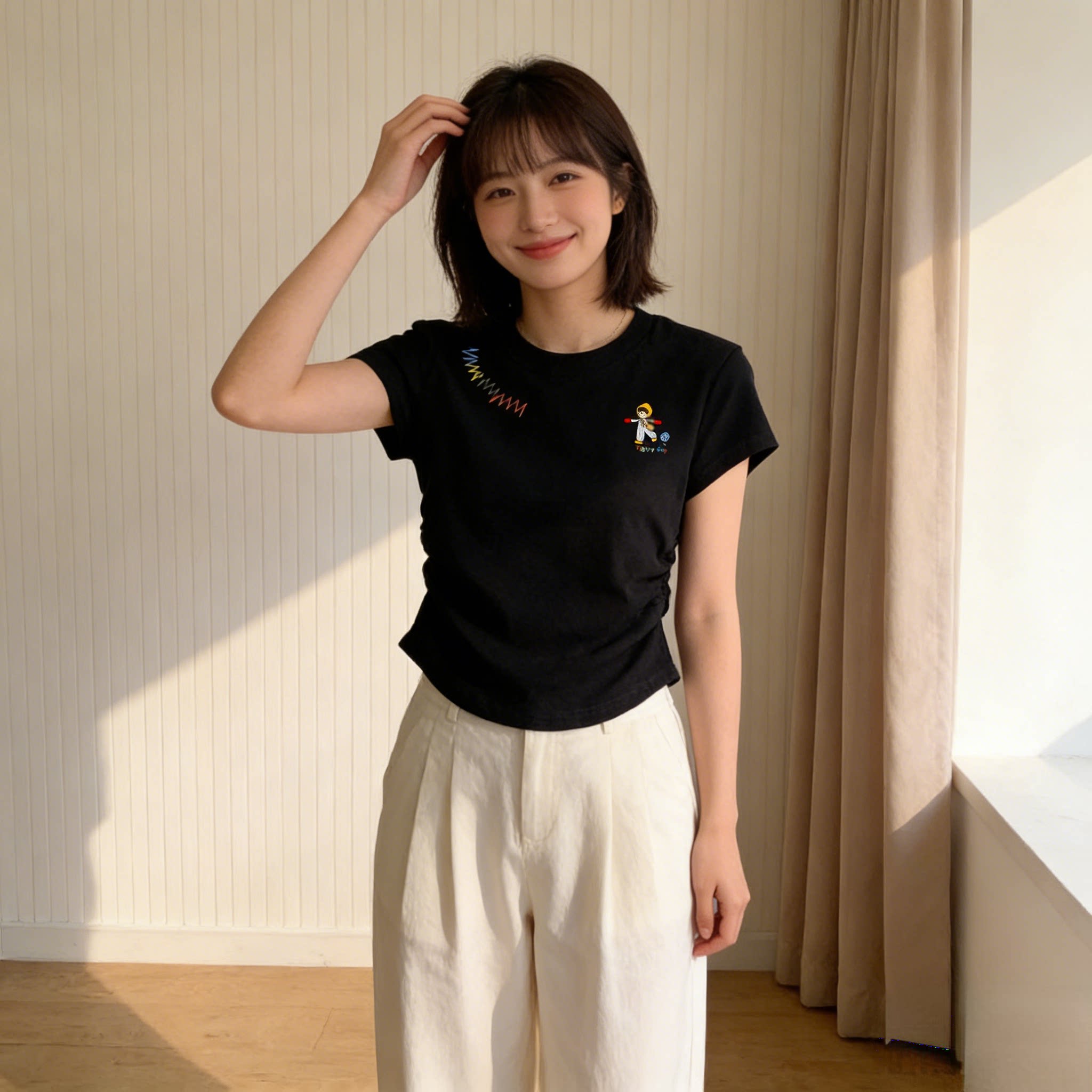 正肩短袖T恤女夏季设计感短款小众洋气小个子修身显瘦气质上衣潮