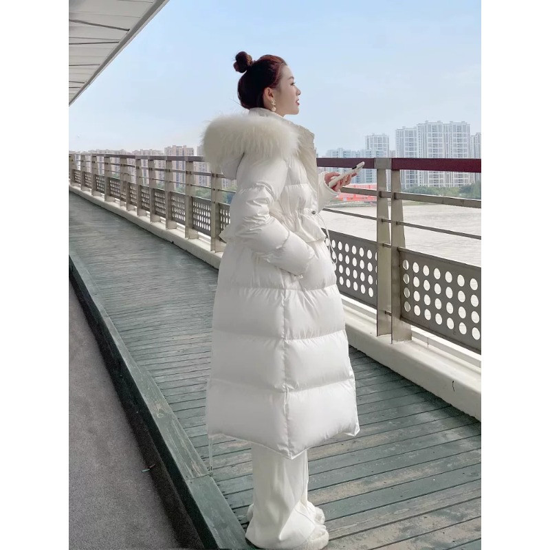 冬季大毛领轻奢气质中长款过膝连帽加厚保暖防寒棉服外套女面包服