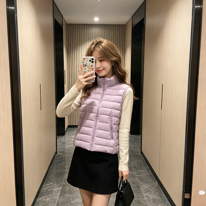 温柔风立领修身显瘦秋冬小个子轻薄款排骨服无袖棉服马夹外套女潮