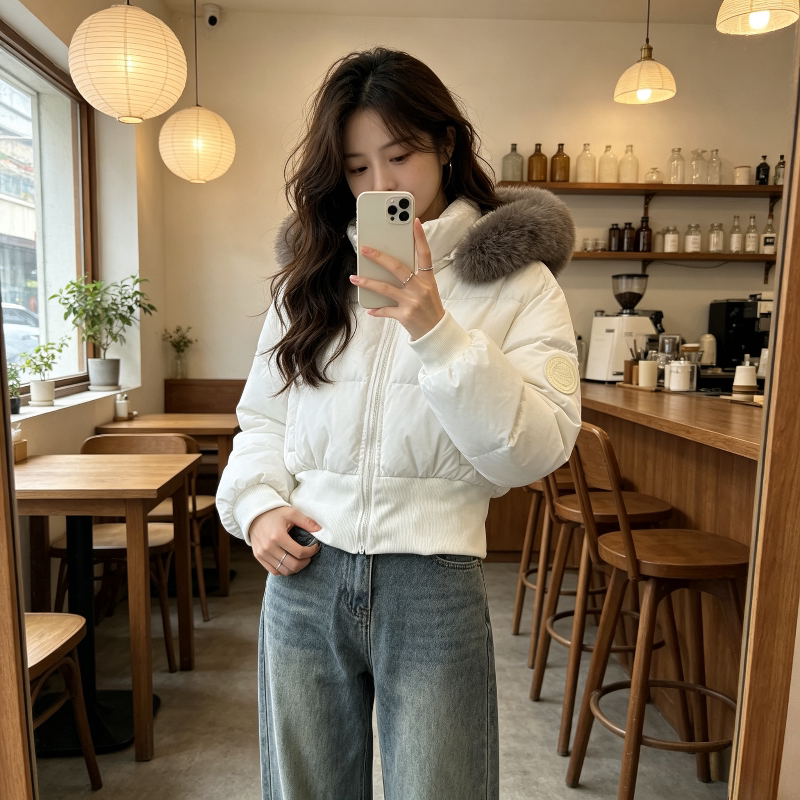 温柔风连帽大毛领加厚保暖防寒宽松小个子棉服外套女面包服棉袄潮
