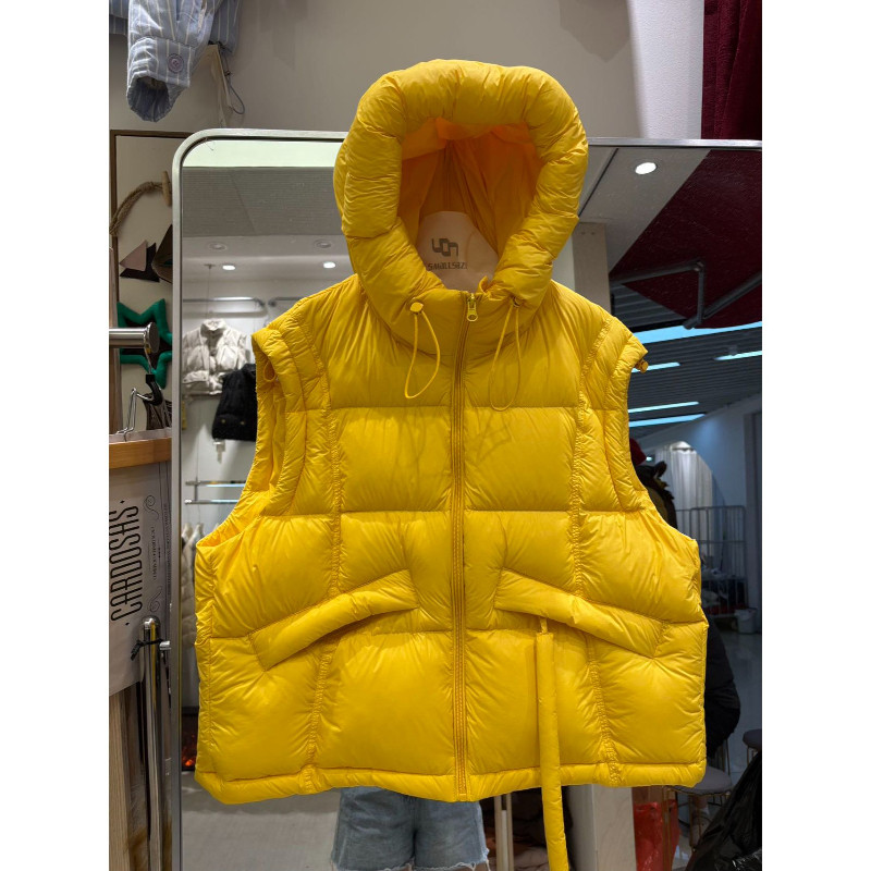 欧货秋冬设计感宽松大码小个子连帽加厚保暖无袖坎肩棉服马夹女潮