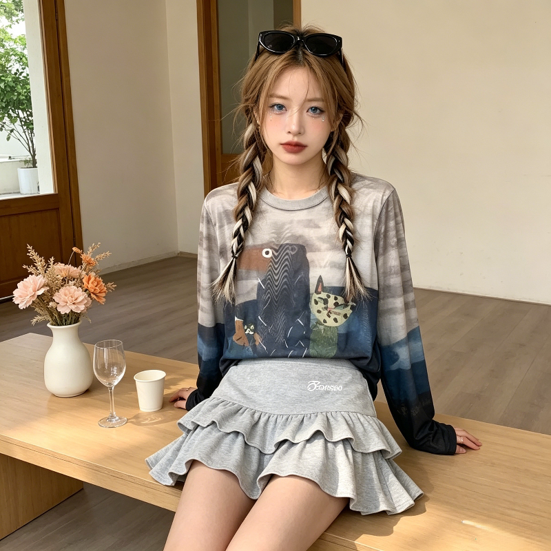 夏季薄款冰丝透气慵懒风宽松大码小个子休闲百搭长袖防晒T恤女潮