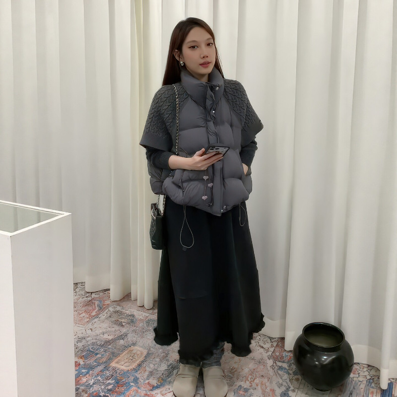 欧货秋冬立领设计感休闲宽松小个子大码短袖棉服马夹外套女洋气潮