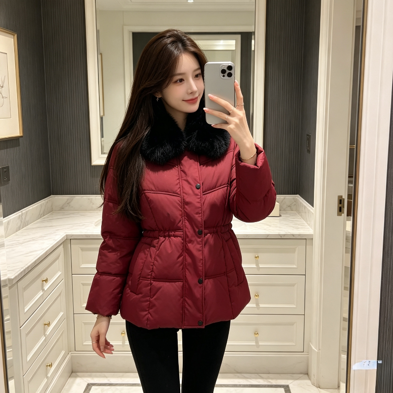 大毛领翻领加厚保暖防寒欧货棉服外套女宽松大码小个子面包服洋气