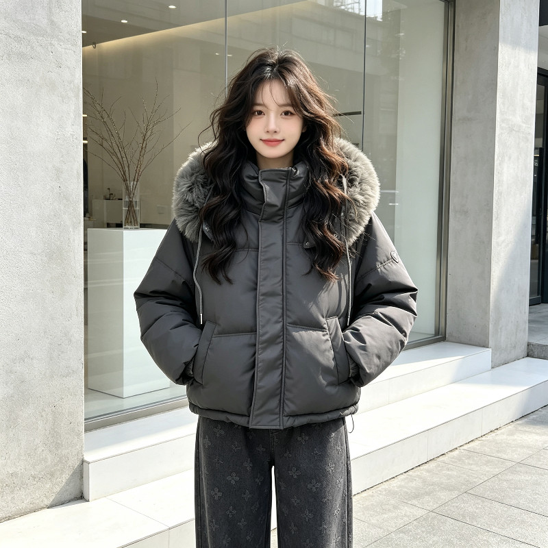 欧货大毛领连帽气质加厚保暖防寒宽松大码棉服外套女面包服棉袄潮