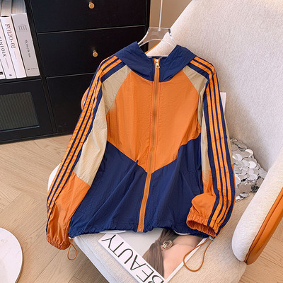欧货拼接撞色设计感宽松大码小个子慵懒风薄款冰丝透气防晒外套女