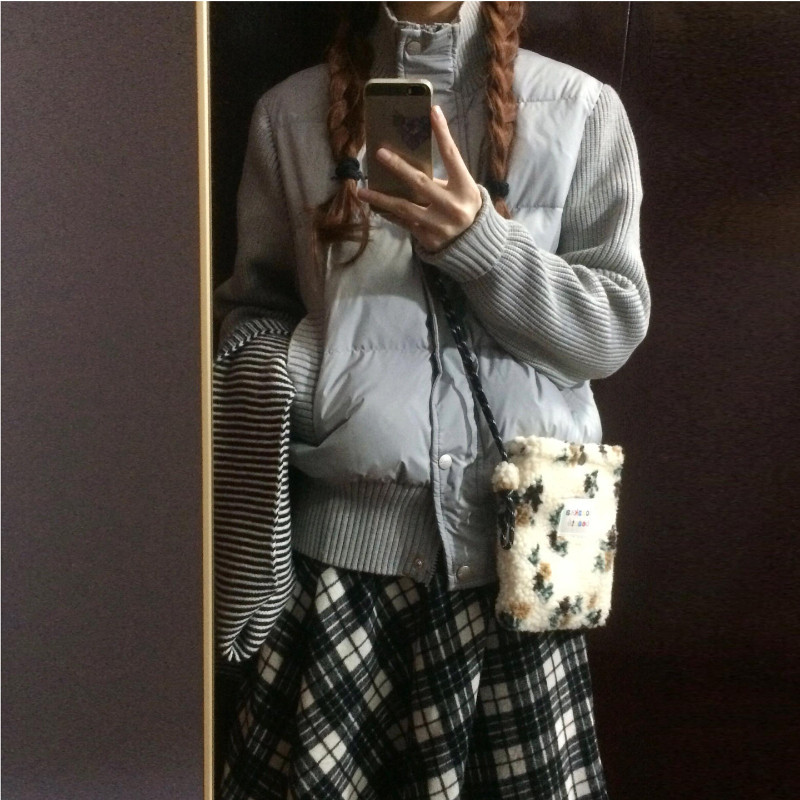 欧货针织袖子拼接设计感收腰显瘦小个子气质轻奢棉服外套女面包服