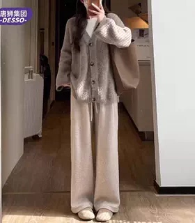 唐狮DESSO秋冬新款糯米裤高腰垂感宽松加绒直筒阔腿裤