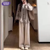 唐狮DESSO秋冬新款 糯米裤 高腰垂感宽松加绒直筒阔腿裤