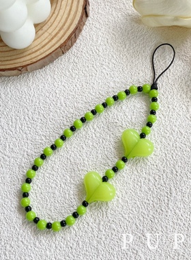 PUPU原创手工泰式甜辣绿色爱心彩色串珠手机链ccd挂件简约百搭ins