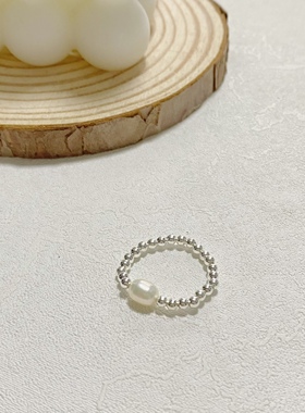 PUPU原创手工「一颗珍珠」S925纯银串珠戒指女天然淡水珍珠简约