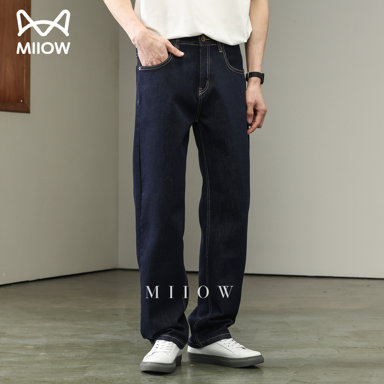 猫人高品质弹力防掉牛仔裤男直筒