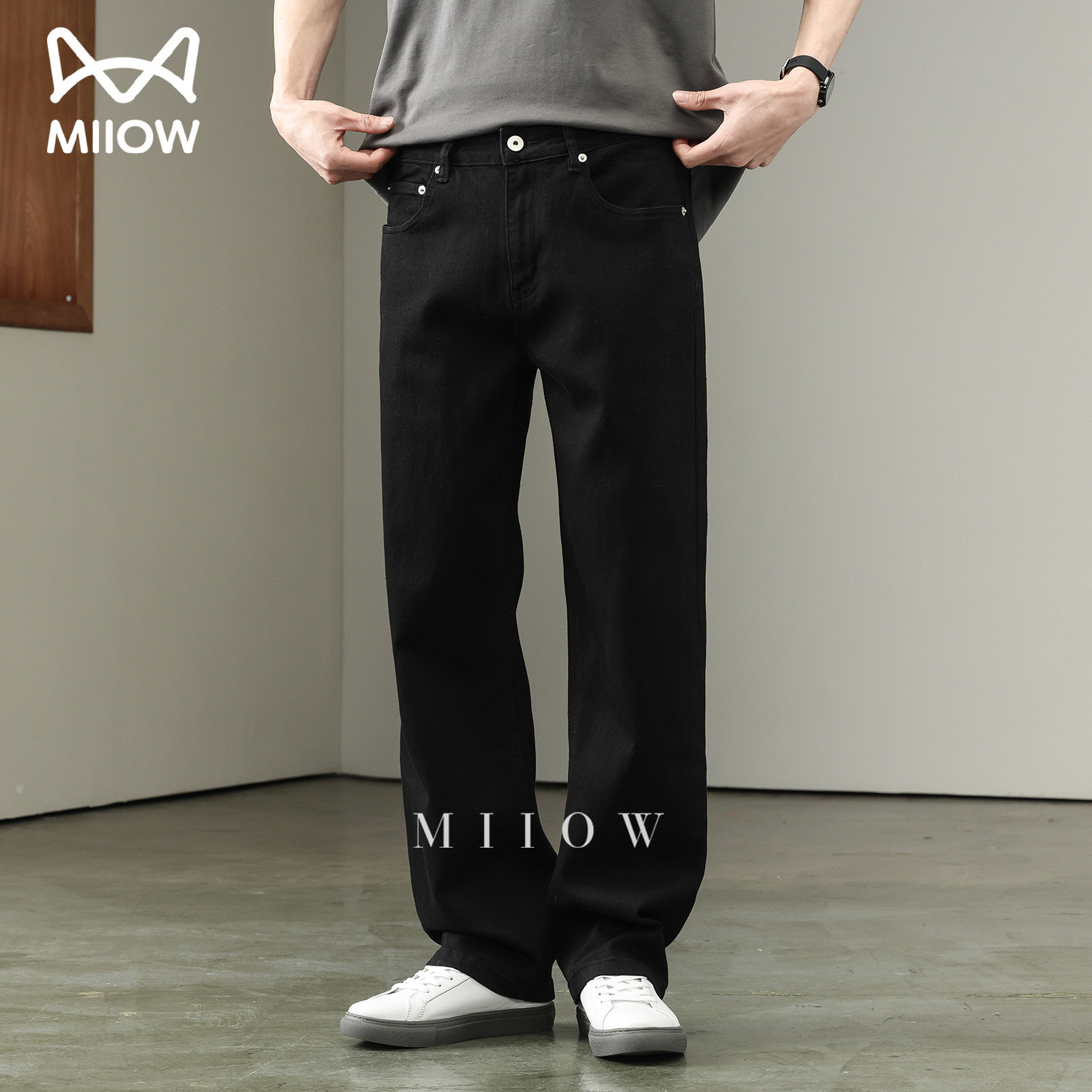 猫人高级感天丝莱赛尔牛仔裤男简约百搭黑色通勤休闲裤修身直筒裤,男装,牛仔裤,淘宝优惠券,粉丝福利购,淘宝优惠卷