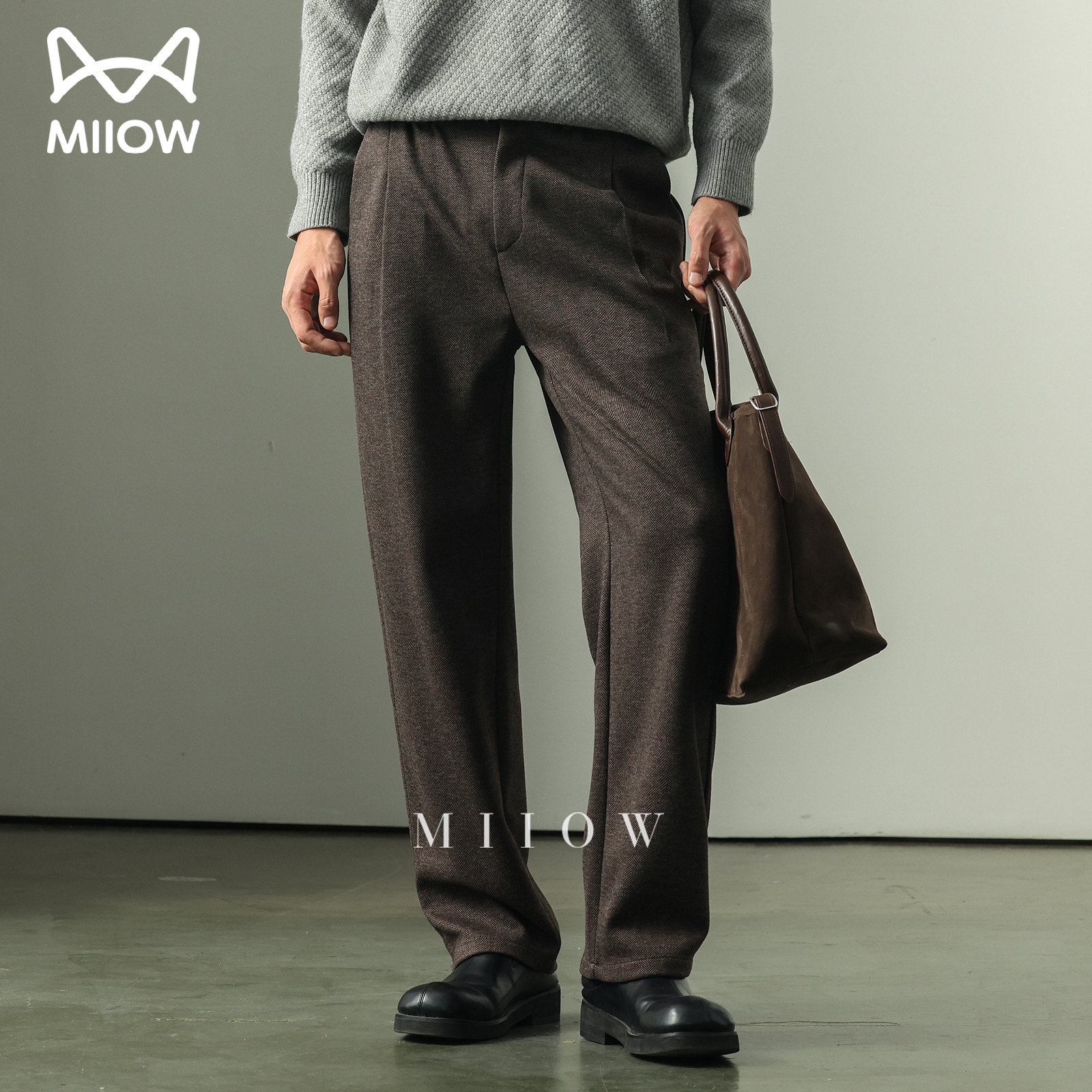 轻奢老钱风柳叶纹轻商务休闲裤男