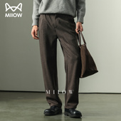 微宽松商务通勤直筒裤 男新款 含绵羊毛 轻奢老钱风柳叶纹休闲裤