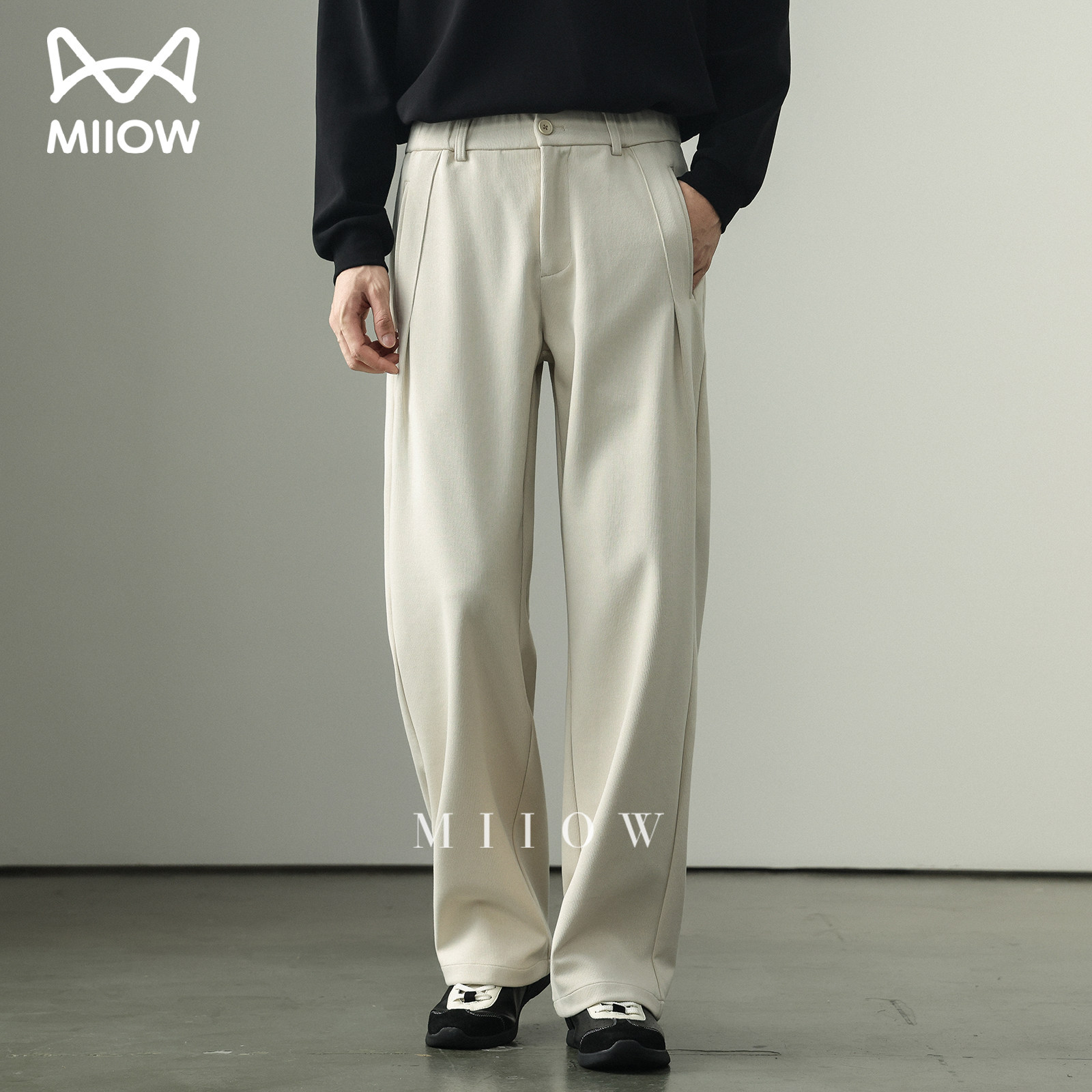 猫人高级感白色休闲裤男直筒西裤