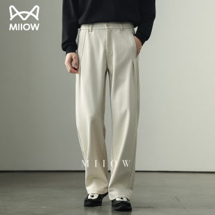 男加绒直筒轻熟风通勤西裤 轻奢老钱风针织条纹休闲裤 棉氨混纺