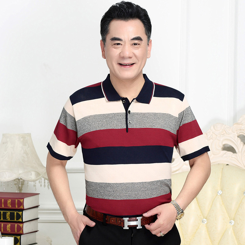 爸爸夏装中老年男装短袖T恤冰丝父亲节夏季中年人男士上衣服爷爷