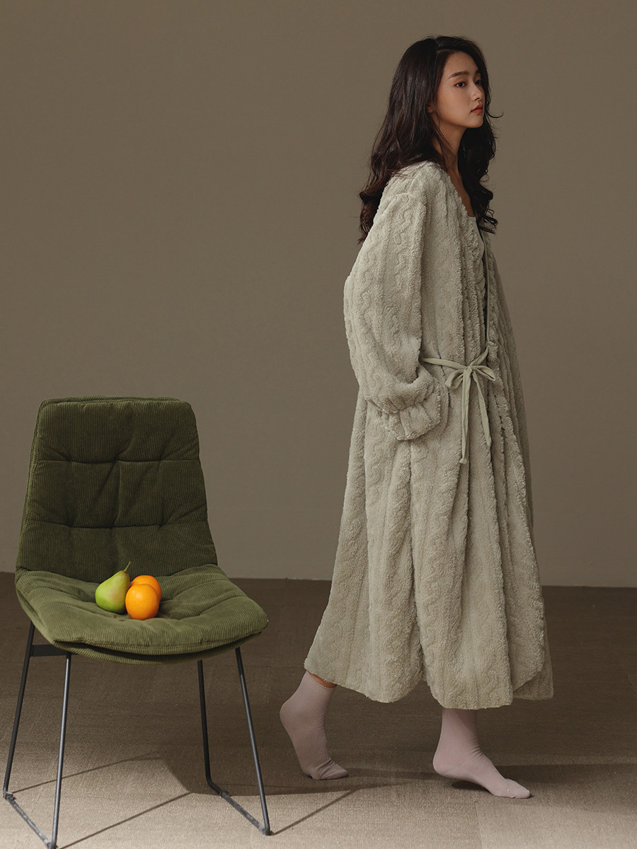 THICKENED AND FLEECE PAJAMAS WOMENS WINTER CORAL-FLEECE AUTUMN AND WINTER LONG PLUSH KIMONO DRESSING GOWNS DRESSING GOWNS NIGHTDRESSES NIGHTDRESSES