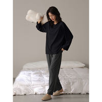 2026 New couple pajamas for men and women, spring and autumn pure cotton round-neck long-sleeved loose and simple youth home wear set thumbnail 3
