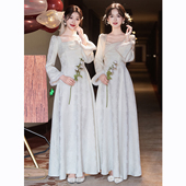 伴娘服冬装 长袖 2025新款 香槟色蕾丝姐妹团礼服裙女高级感小众冬季