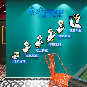 网红麻将馆棋牌室装饰画文化墙贴娱乐标语楼梯布置3d立体墙纸自粘