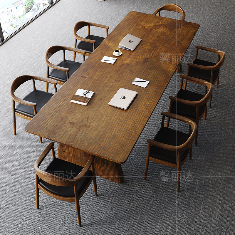 实木会议桌长桌简约现代长条大板桌子简易职员洽谈桌椅组合办公桌