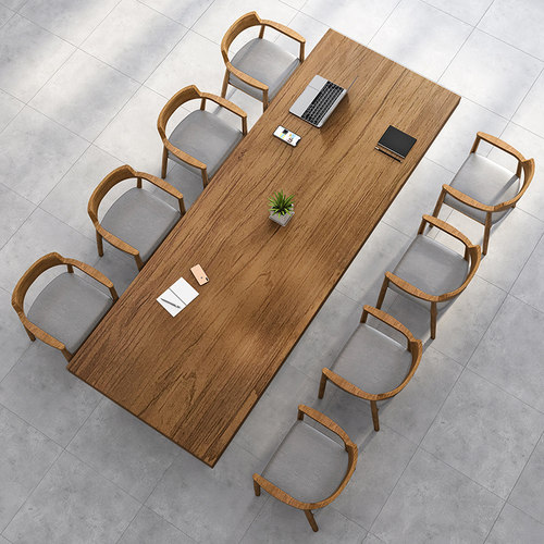 会议桌长桌长条桌长方形办公室桌椅组合简约现代工作台实木洽谈桌