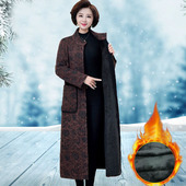 保暖气质风衣大码 中老年妈妈加绒加厚外套冬季 宽松休闲大衣长款 女