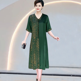 媽媽連衣裙新款 真絲夏季 高檔桑蠶絲裙子氣質顯瘦寬松大碼 長裙 時尚