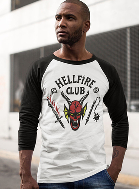 HellFire Club Stranger Things T Shirt地狱之火男士长袖纯棉T恤