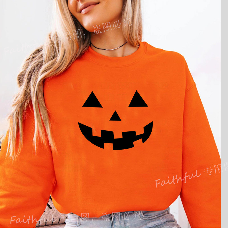Pumpkin Halloween Sweatshirt橙色南瓜衫无帽女卫衣棉万圣节服装