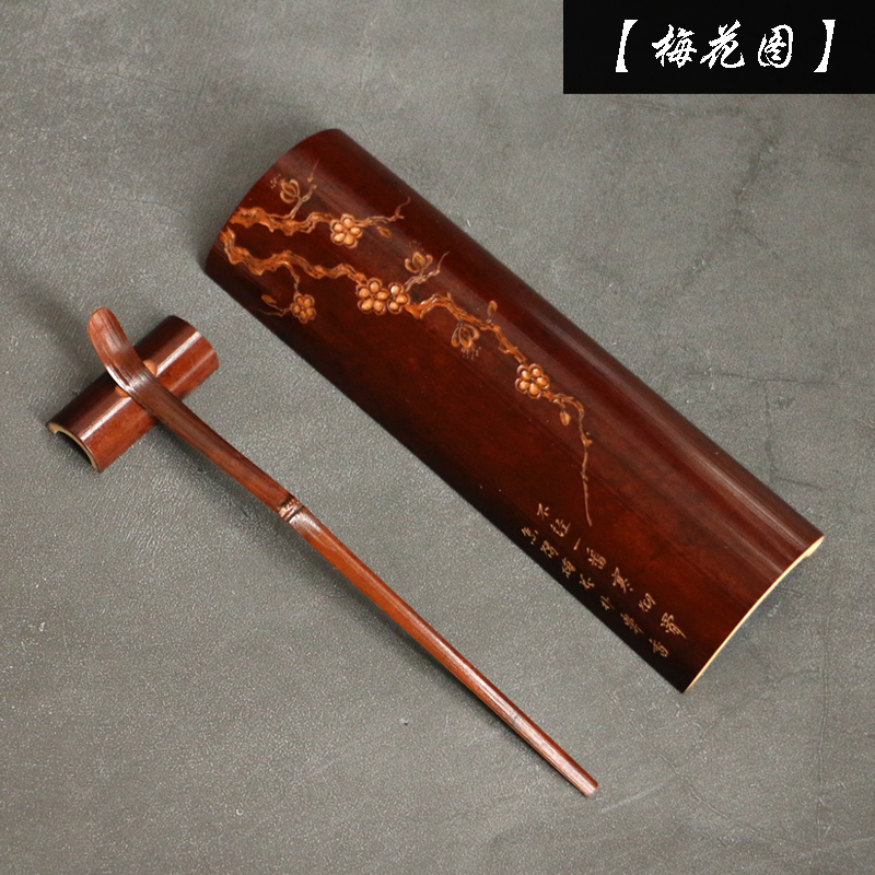 thumbnail for Purely Hand-Carved Guangxi Old Coal Bamboo Tea Set Three-Piece Set for Collection and Play, Exquisite Bamboo Carving, Tea Awakening Lotus Tea Pick