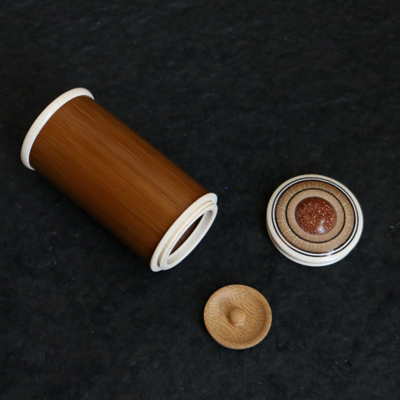 精品纯手工精工海派镶嵌老玉竹茶叶罐文玩竹制把玩茶叶筒收藏送礼