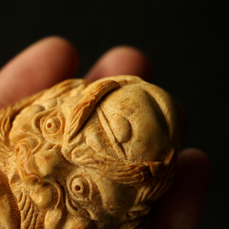 上新纯手工竹根雕钟馗头手把件竹雕竹制把玩小件摆件竹把玩降魔馗