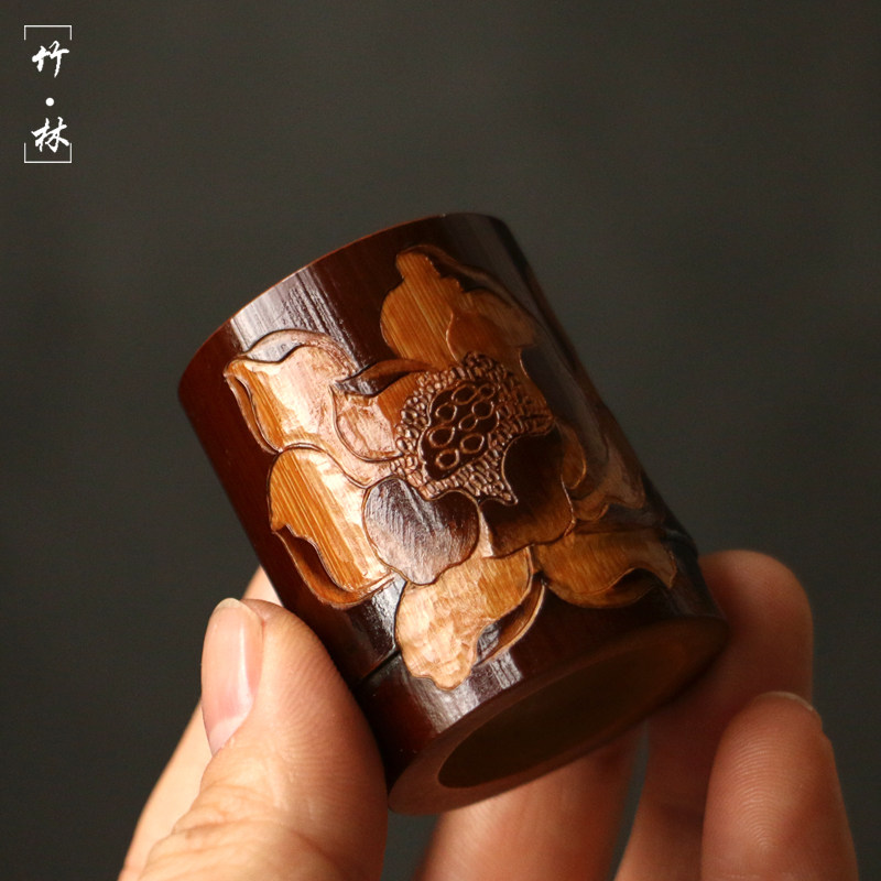 精品纯手工雕刻真宗广西老煤竹盖置茶道紫砂壶盖托茶具零配件竹雕