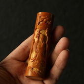 一物一拍精品名家刘向荣纯手工浅浮雕文人图实心竹手把件竹雕把玩