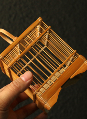 精品纯手工制作方形老玉竹蝈蝈笼竹制竹丝虫笼蛐蛐笼叫罐竹虫具