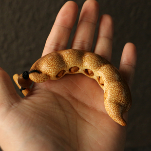 精品纯手工雕刻天然龙血金丝老玉竹活籽“四季发财”豆小挂件把玩