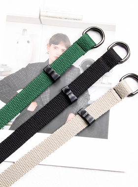 2cm双环扣帆布腰带女士潮流装饰工装裤ins风细窄款黑色布料皮带男