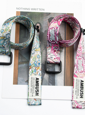 3.2cm方形双环扣腰果花帆布腰带 潮流个性印花字母装饰年轻人皮带