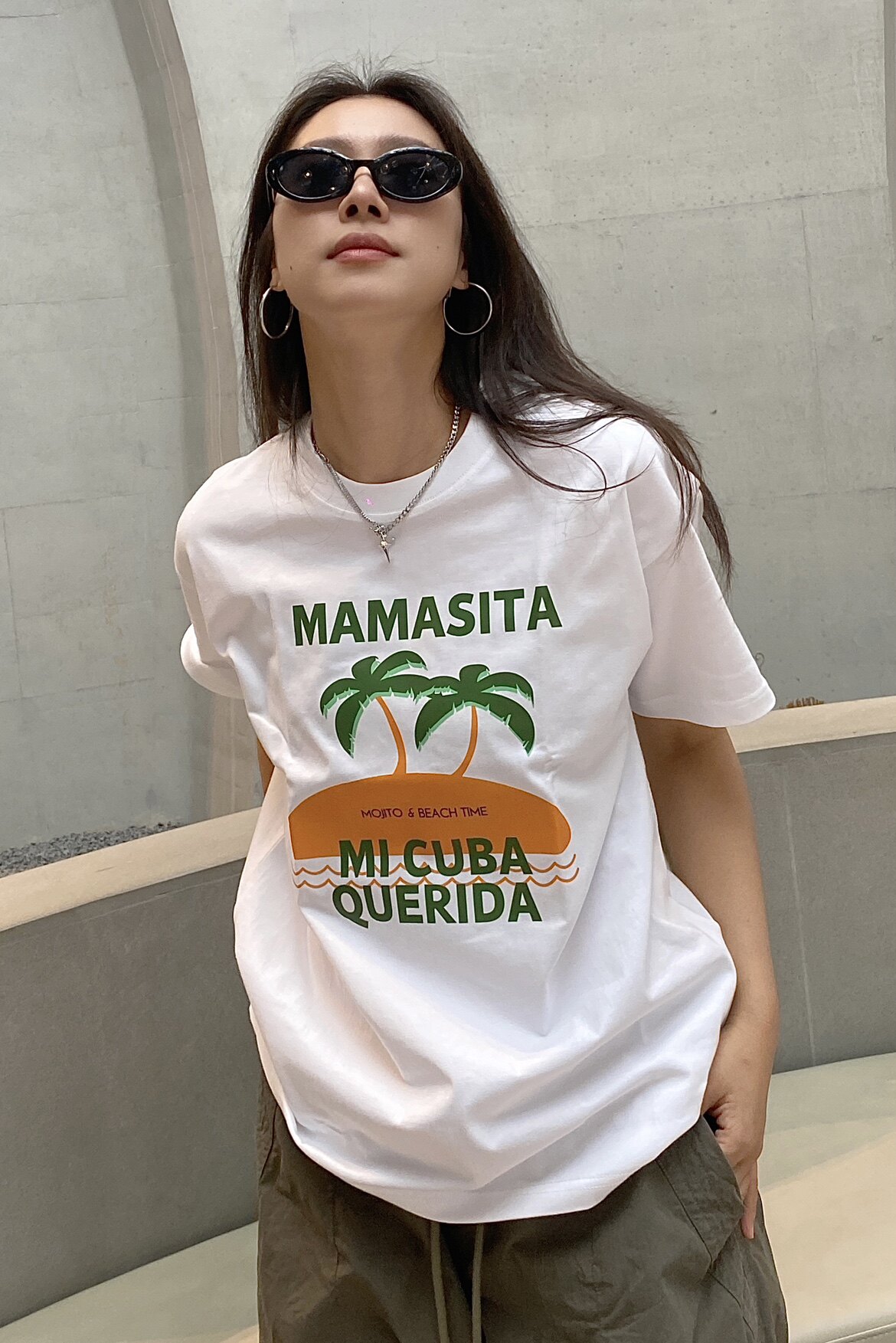 4422新款白色欧美复古度假男女椰树印花纯棉宽松圆领百搭T恤短袖