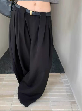 4422shop美式褶皱弯刀西装裤女2025秋冬洋气休闲舒适阔腿气球裤