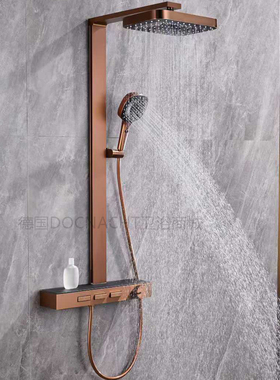 捷仕拉丝玫瑰金浴室置物架淋浴花洒套装钢琴按键冷热水增压全铜