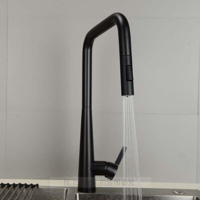 新款欧式风格全铜黑色无铅可旋转抽拉厨房龙头冷热水款水槽洗碗池